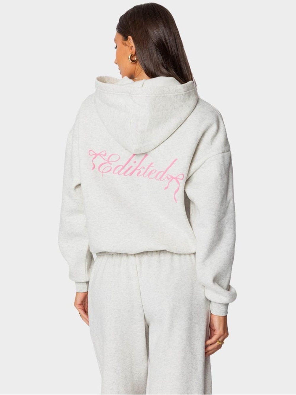 Edikted Sasha Bow Detail Hoodie Gray w/ Pink Bow 🎀 Size M